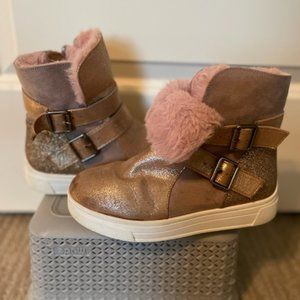 Steve Madden Furry Leather Metallic Pink Kids Boots